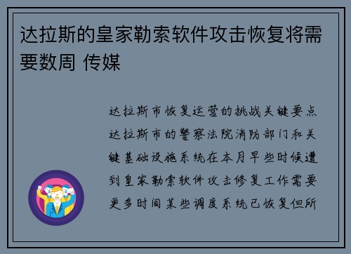 达拉斯的皇家勒索软件攻击恢复将需要数周 传媒