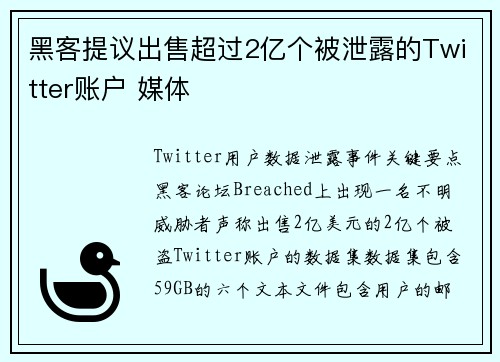 黑客提议出售超过2亿个被泄露的Twitter账户 媒体