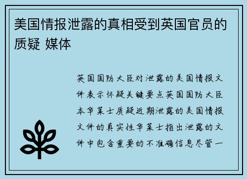 美国情报泄露的真相受到英国官员的质疑 媒体 美国情报泄露的真相受到英国官员的质疑 媒体