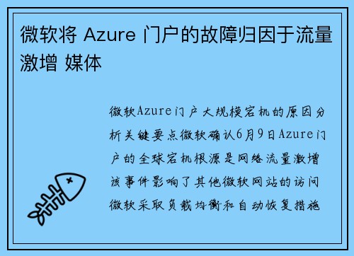 微软将 Azure 门户的故障归因于流量激增 媒体 微软将 Azure 门户的故障归因于流量激增 媒体