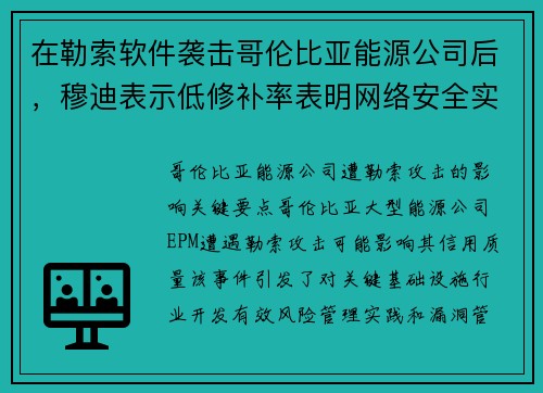 在勒索软件袭击哥伦比亚能源公司后，穆迪表示低修补率表明网络安全实践存在不足 